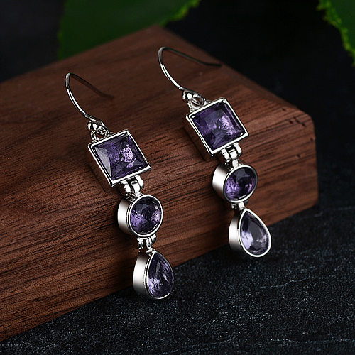 fashion amethyst long earrings for women