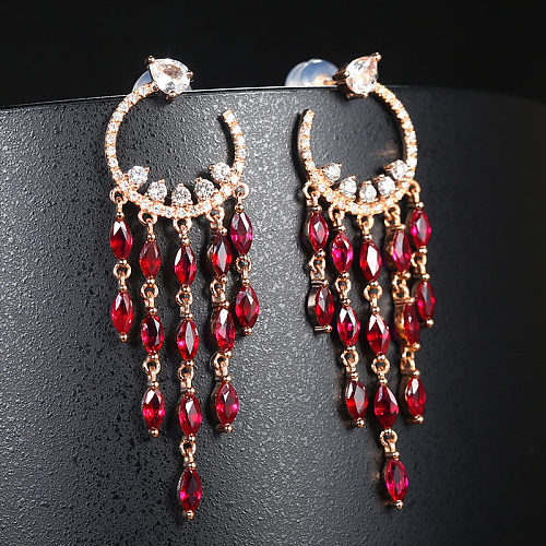 Mode Rubin lange Ohrringe für Frauen