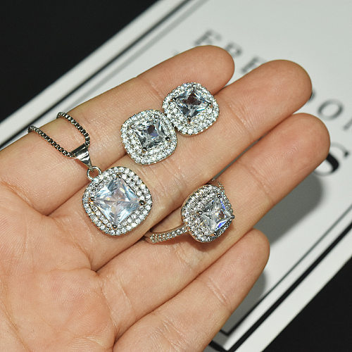 Women's Fashion Crystal Necklace Ring Earrings Set