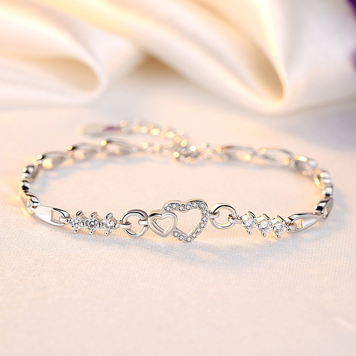 pulseiras de coração de prata moda simples para mulheres