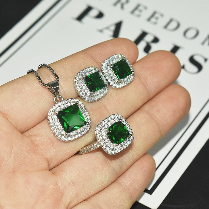 Conjunto de brincos de anel de colar de cristal moda feminina