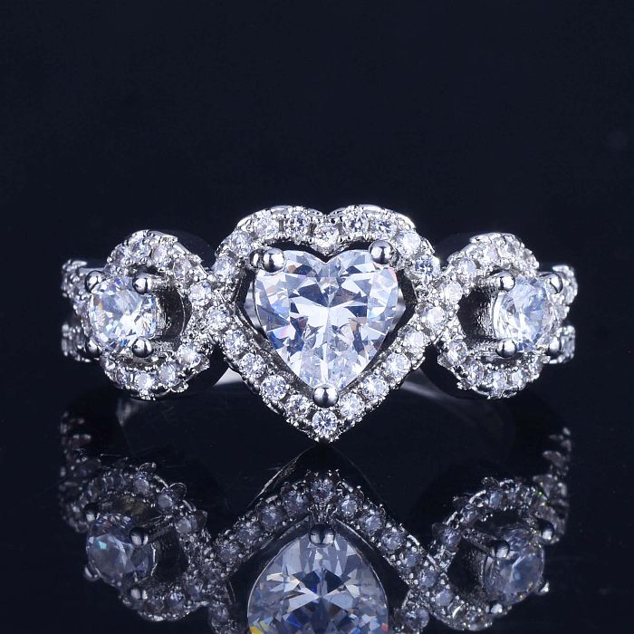 Anéis femininos ajustáveis ​​de coração com diamantes fofos