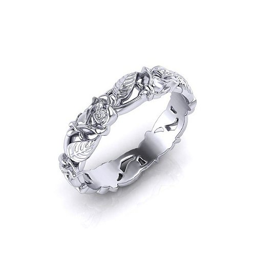 antique silver flower and leaf wedding rings