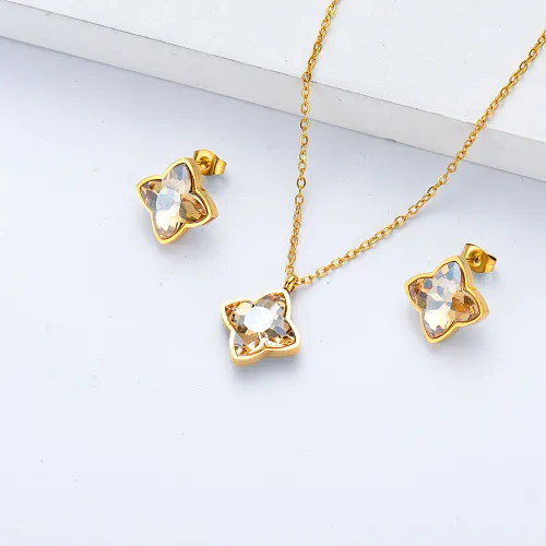 crystal earring and necklace crystal pendant stainless steel jewelry set