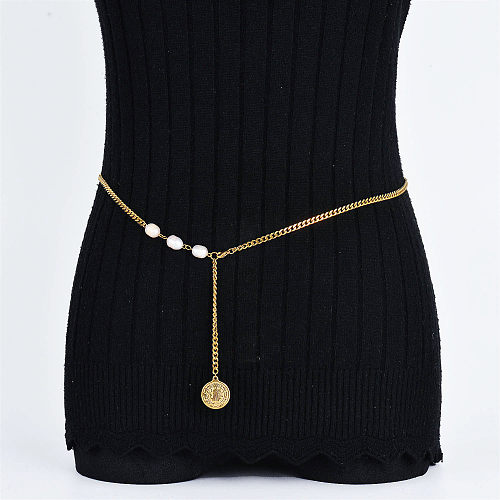 coin pendant and pearl stainless steel gold plate body chain for girl