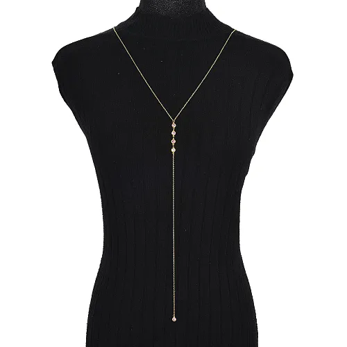 pink crystal pendant stainless steel body chain for women