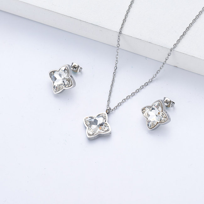 crystal earring and necklace jewelry set for women