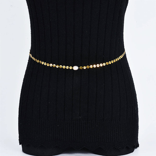 Körperkette aus Edelstahl mit Münz- und Perlenanhänger für Damen
