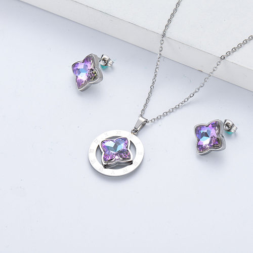 earring and necklace crystal pendant stainless steel jewelry set