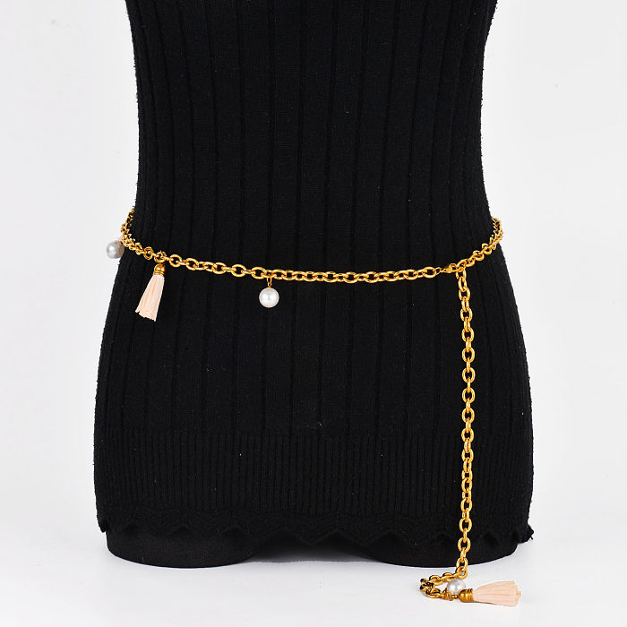gold stainless steel body chain with pearl for wedding