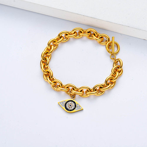 bracelet plaqué or en acier inoxydable avec pendentif oeil