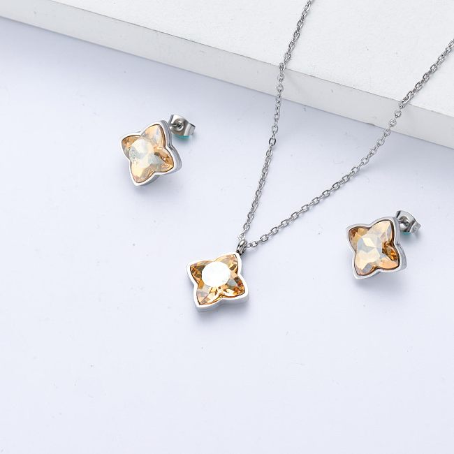 conjunto de joyas colgantes de collar y aretes de cristal para mujer