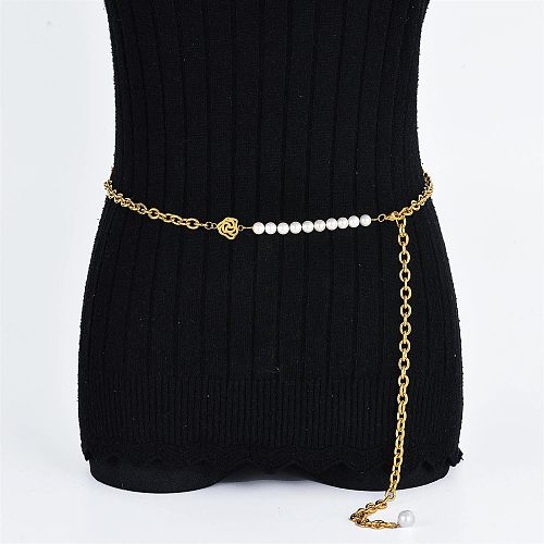 rose and pearl stainless steel in gold body chain for women