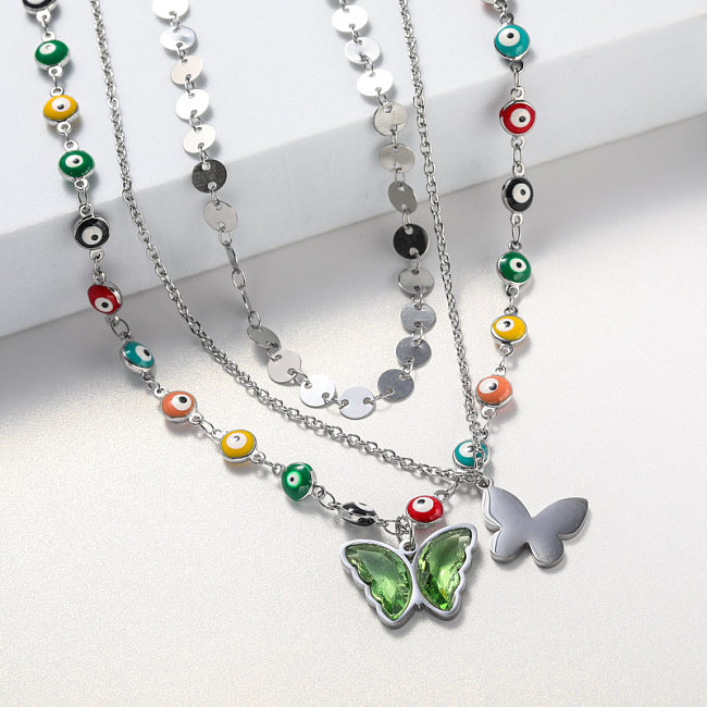 Halskette aus Edelstahl mit grünem Schmetterling