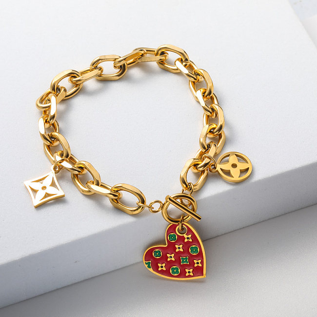 stainless steel gold plate bracelet with fruit pendant