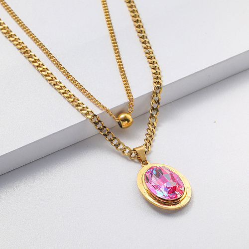 crystal pendant gold plate stainless steel necklace