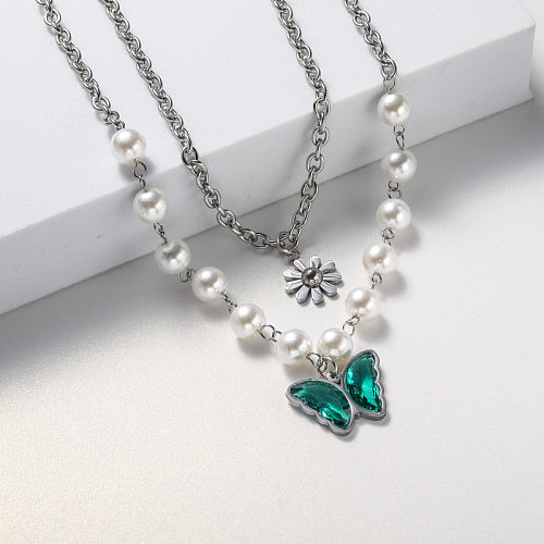 teal crystal butterfly stainless steel necklace for wedding