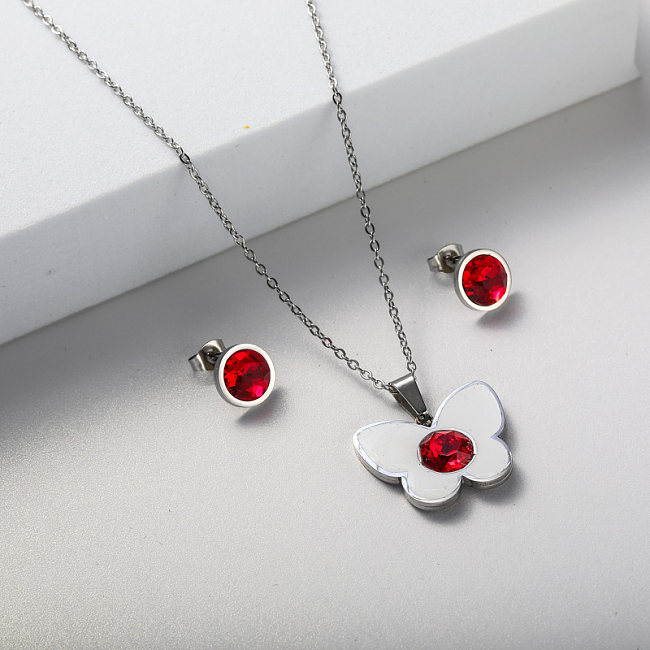 red crystal butterfly pendant stainless steel necklace for wedding