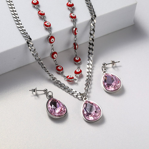 conjunto de joyas de collar y aretes de cristal para mujer