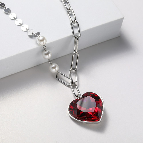 collier en acier inoxydable en forme de coeur rouge pour mariage