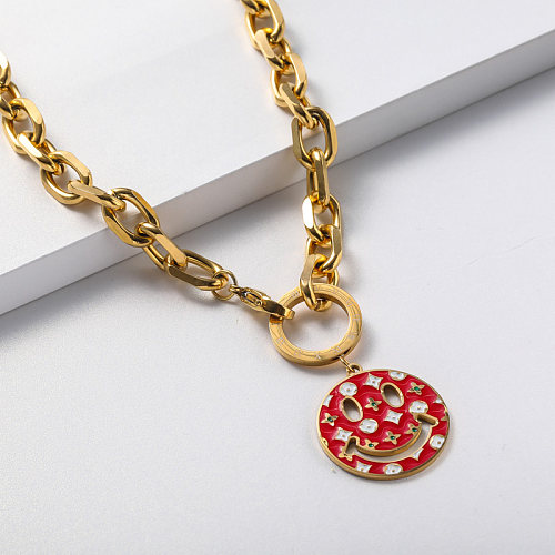 pingente vermelho placa de ouro colar de aço inoxidável para menina