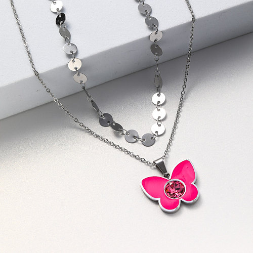 butterfly pendant stainless steel necklace