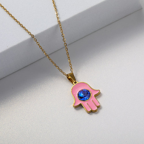 pink pendant gold plate stainless steel necklace