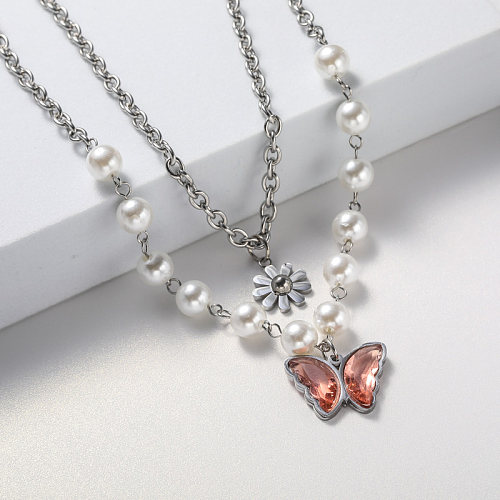 peach butterfly crystal necklace for wedding
