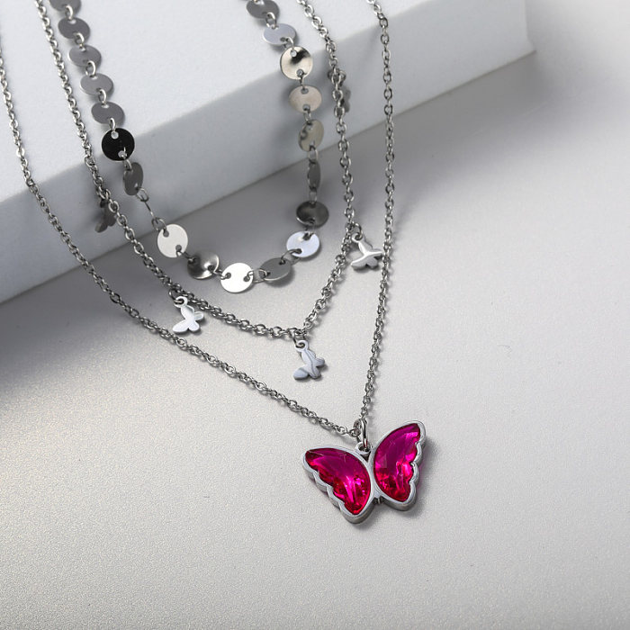 crystal female butterfly pendant necklace for wedding