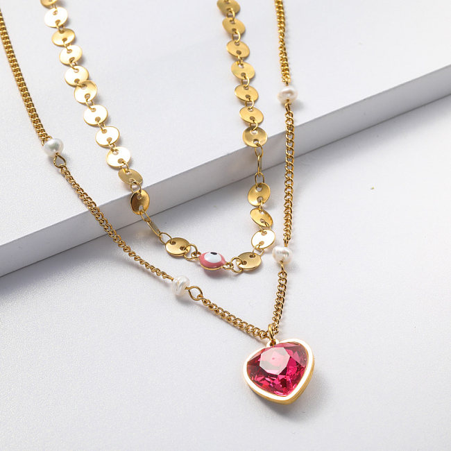 heart shape crystal pendant female stainless steel necklace