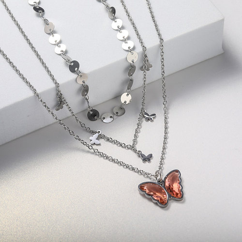 crystal butterfly necklace in stainless steel for wedding