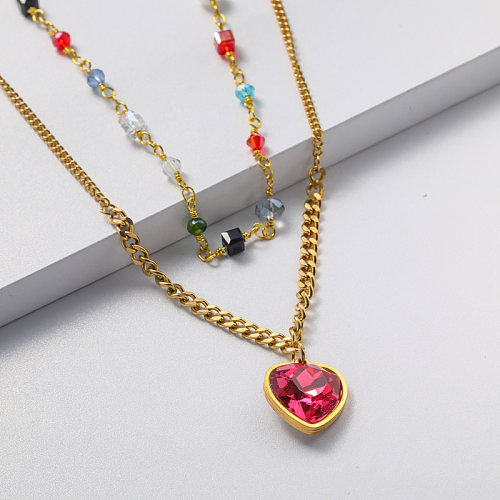 crystal pendant gold plate stainless steel necklace