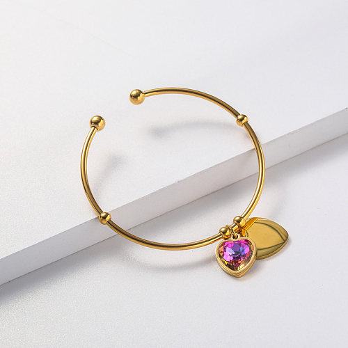 stainless steel gold plate bangle with crystal pendant