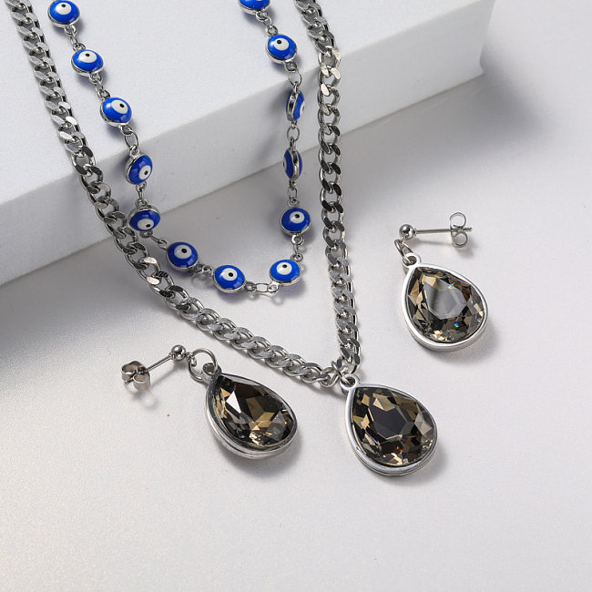 boucles d'oreilles et collier pendentif en cristal noir ensemble de bijoux pour la fête
