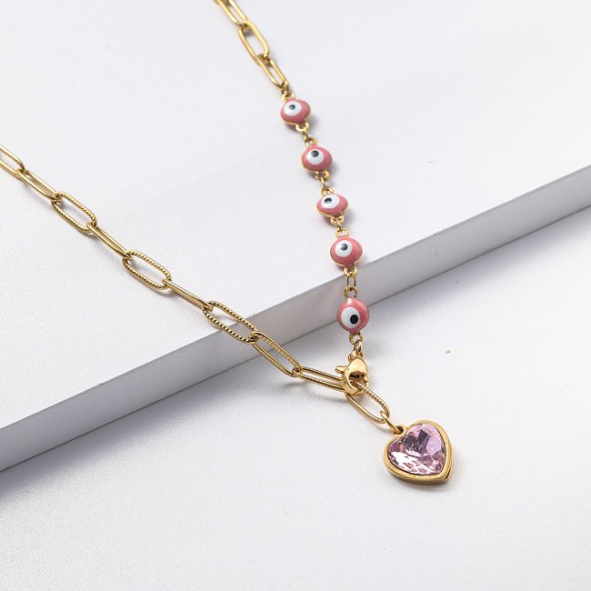 collier en acier inoxydable avec pendentif en cristal plaqué or pour femme