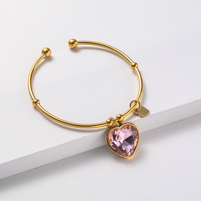 crystal pendant gold plate bangle in stainless steel
