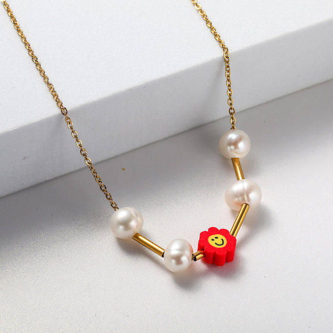 gold plate pearl stainless steel necklace for girl
