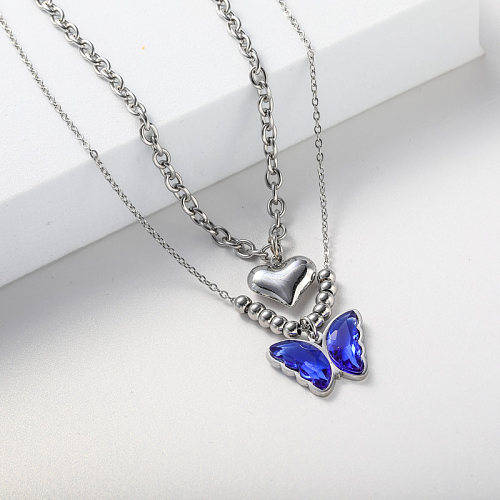 blue butterfly stainless steel necklace for women wedding