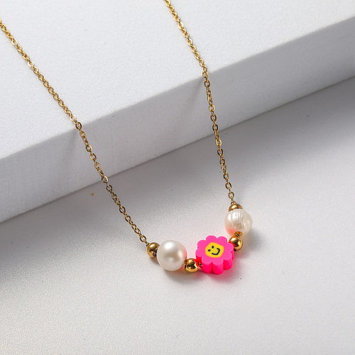 smile pendant pearl girl stainless steel necklace