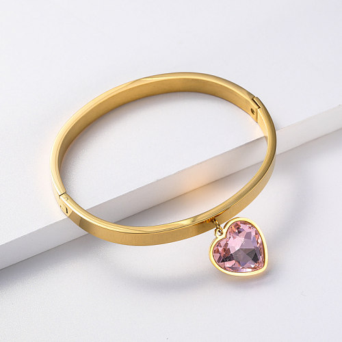 wedding heart shape crystal pendant female stainless steel bangle
