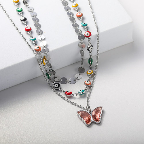 crystal butterfly necklace in stainless steel for wedding