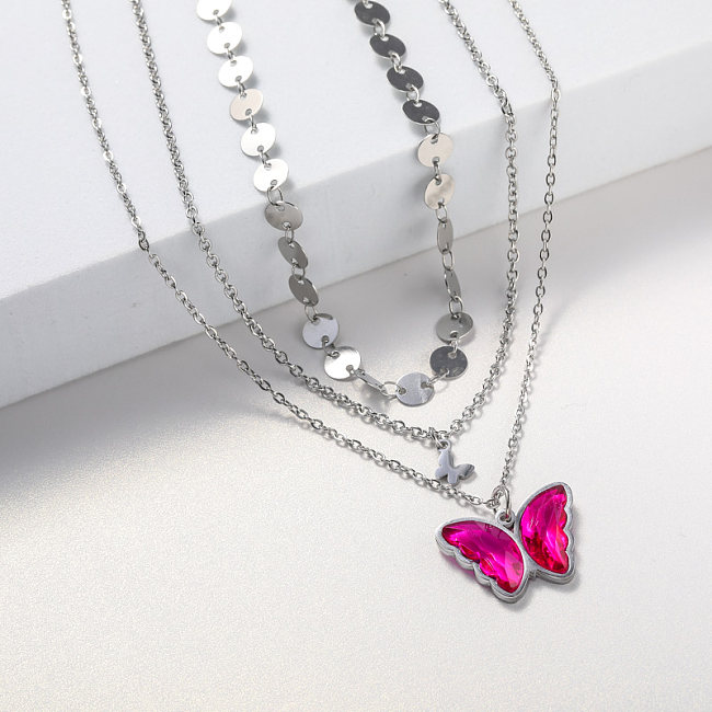 crystal butterfly stainless steel necklace