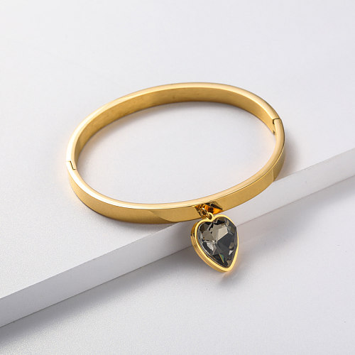 Pingente de cristal pulseira de aço inoxidável de placa de ouro para casamento