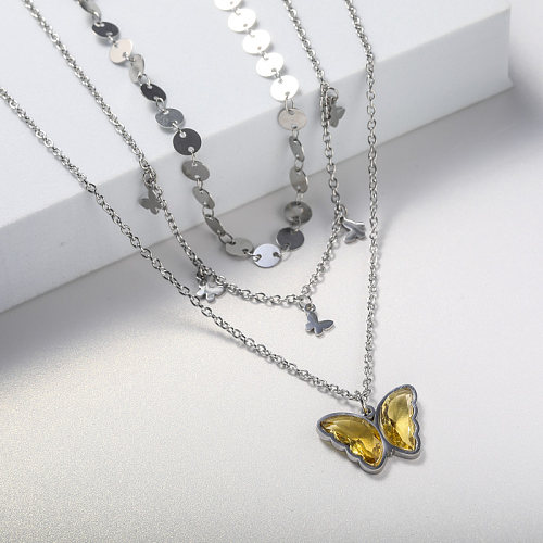 yellow crystal pendant stainless steel necklace for women