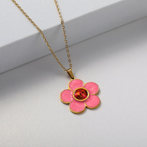 pink metal pendant gold plate stainless steel necklace for wedding