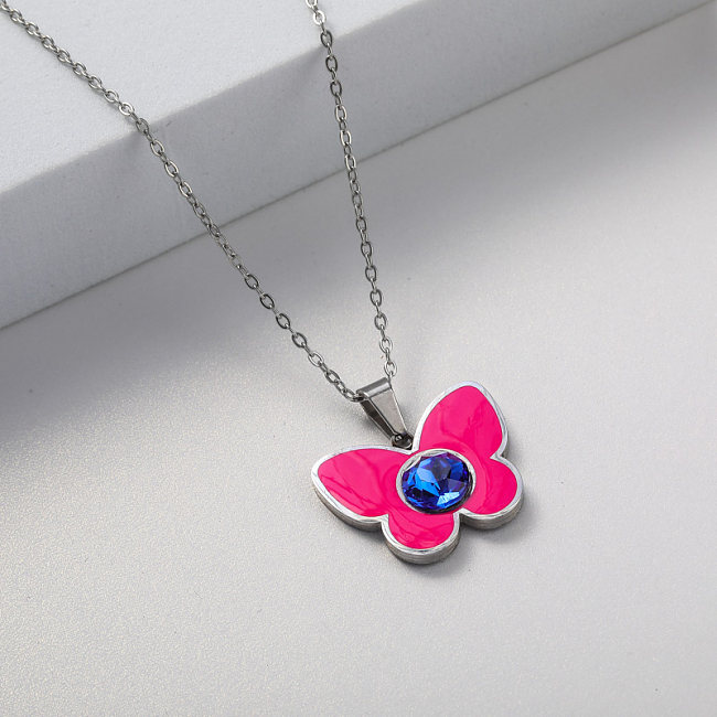 metal butterfly pendant stainless steel necklace for party