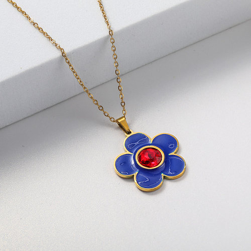 blue pendant gold plate stainless steel necklace