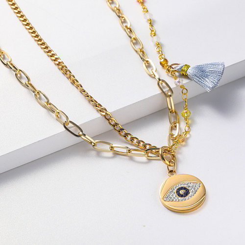eye pendant gold plate stainless steel pearl necklace