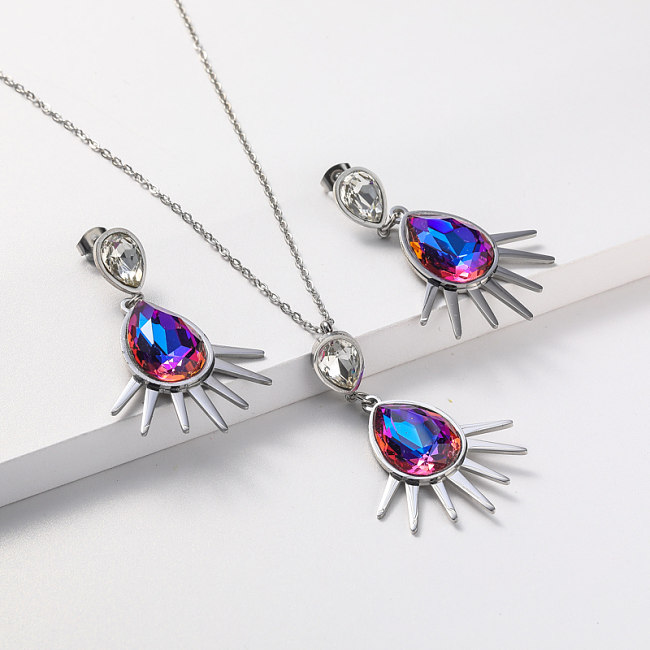 earring and necklace in crystal stainless steel jewelry set for women