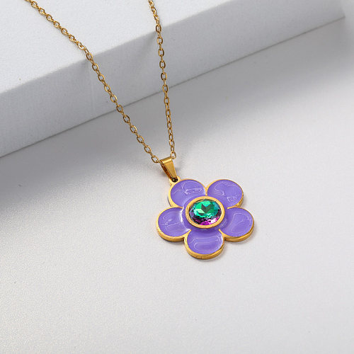 purple pendant gold plate stainless steel women necklace